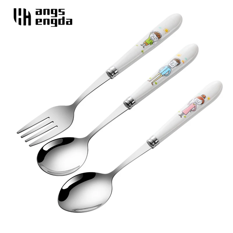 Stainless steel Fork & Spoon Set with Ceramic Handle for Kids 