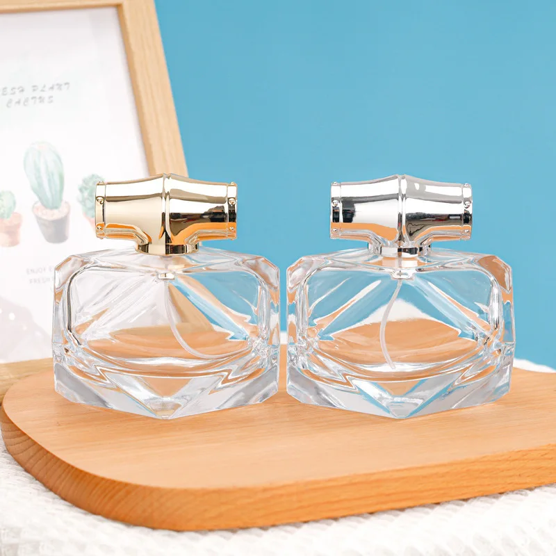 Luxury Wooden Cap Glass Perfume Bottles Spray Atomiser Empty Crystal Square 10ml 20ml 50ml Eco Friendly Cosmetic Packaging Clear