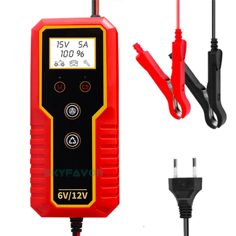 Factory motorcycle car battery charger 6V 12V 8A Universal Automatic pulse Repair lead acid battery charger with lcd display