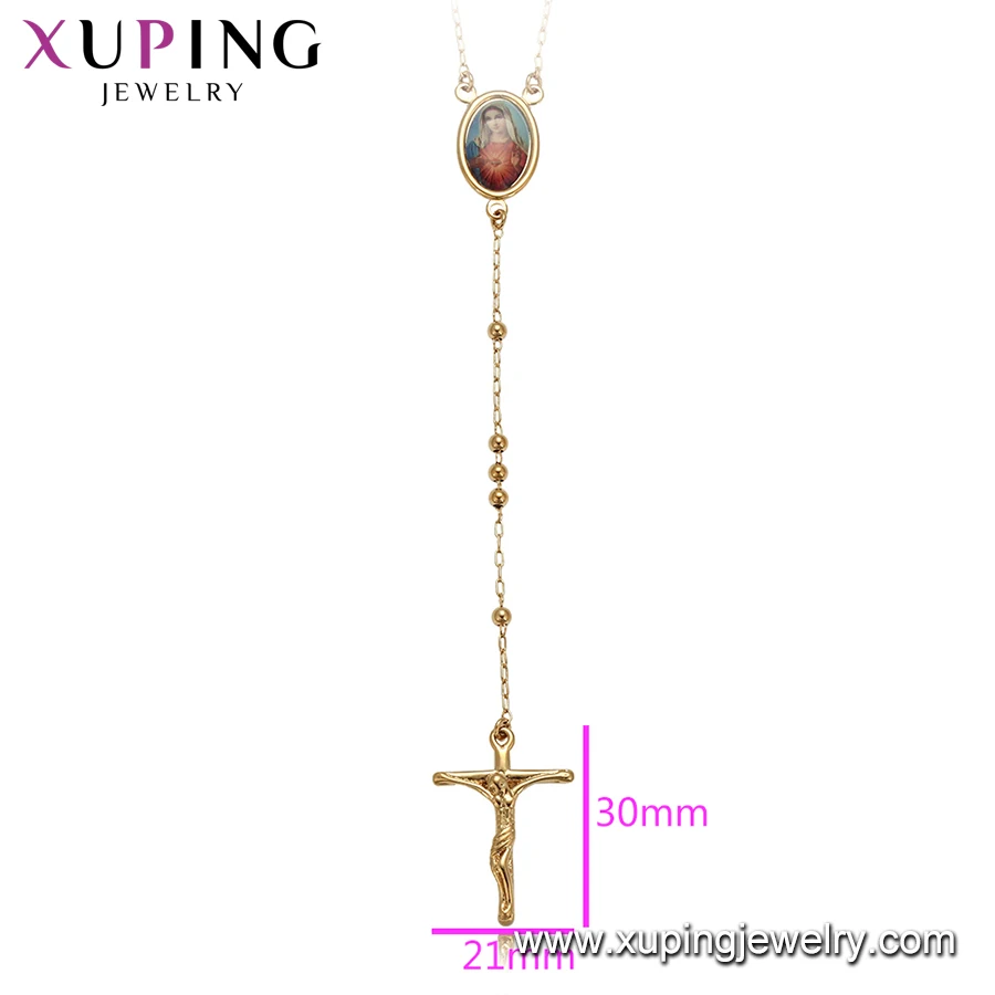 46257 xuping jewelry elegant religious necklaces cross bead shaped 24k gold plated necklaces 2019
