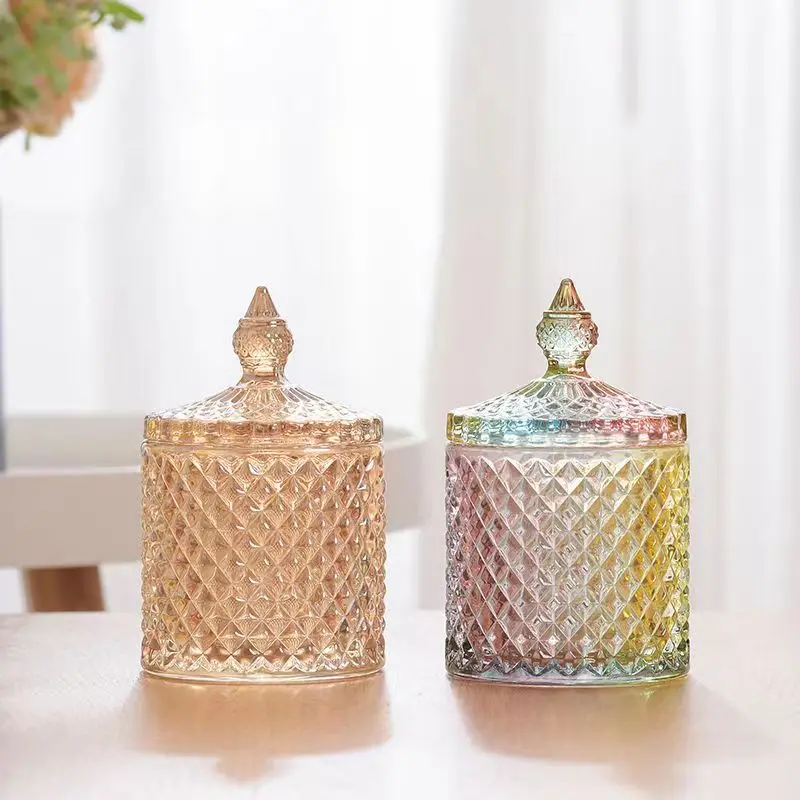 Electroplated luxury candle jar with lid accept customized glass candle holder