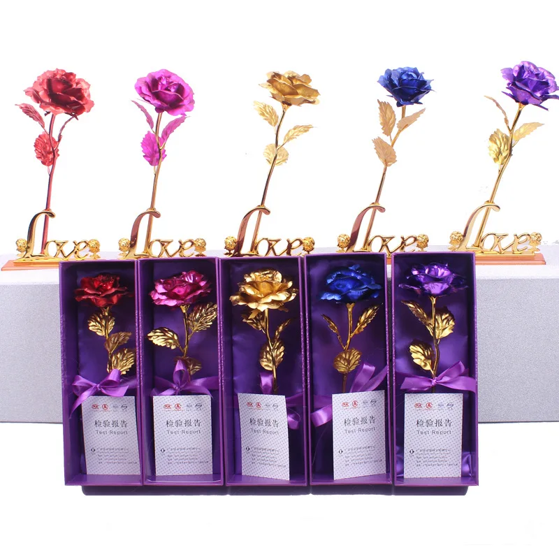 H142  Creative Valentine's Day Love Base Girlfriend Gift Roses Eternal  Foil Plated Artificial Flower 24K Gold Rose