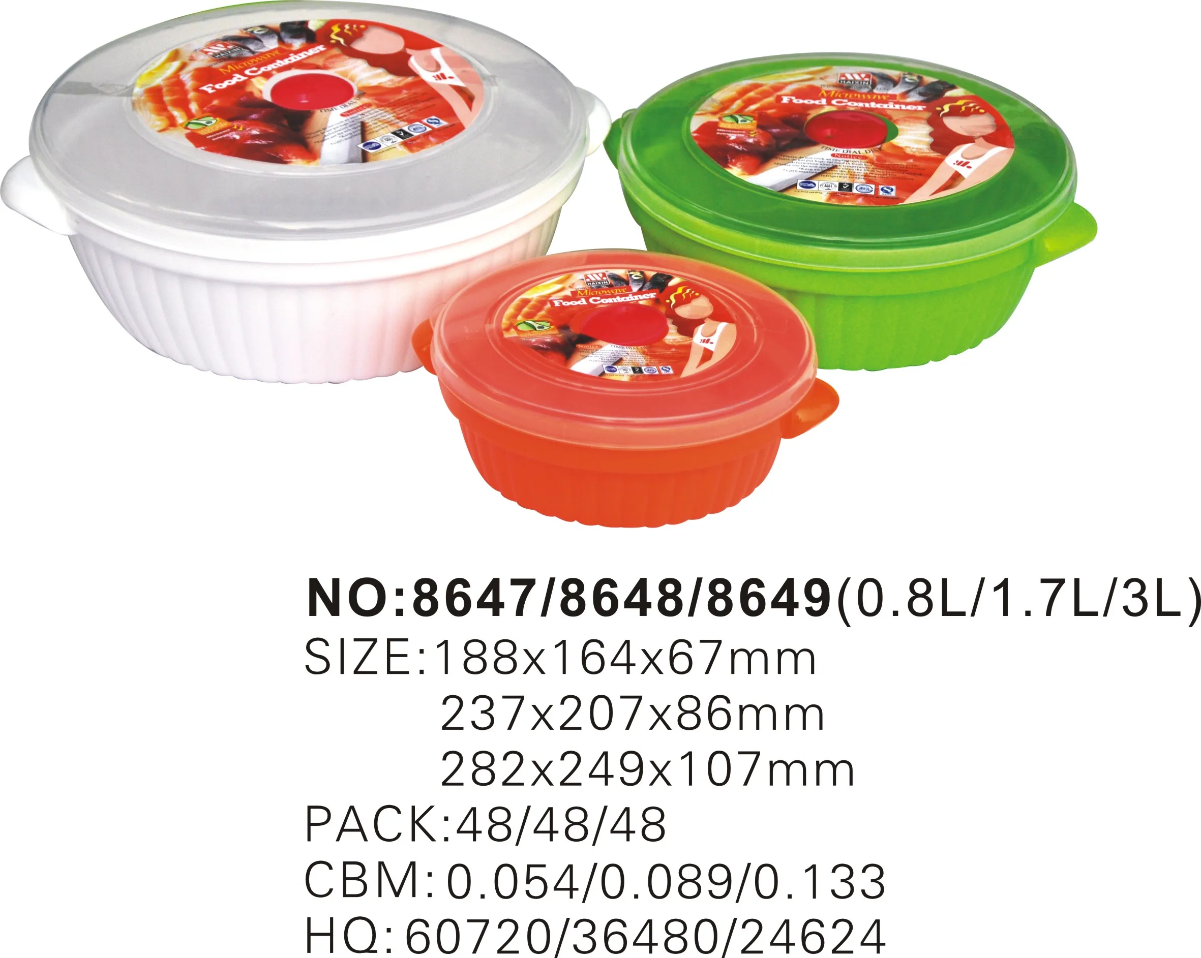 Food Container 1.7L reusable takeout containers easy open plastic Round microwave food container with handle