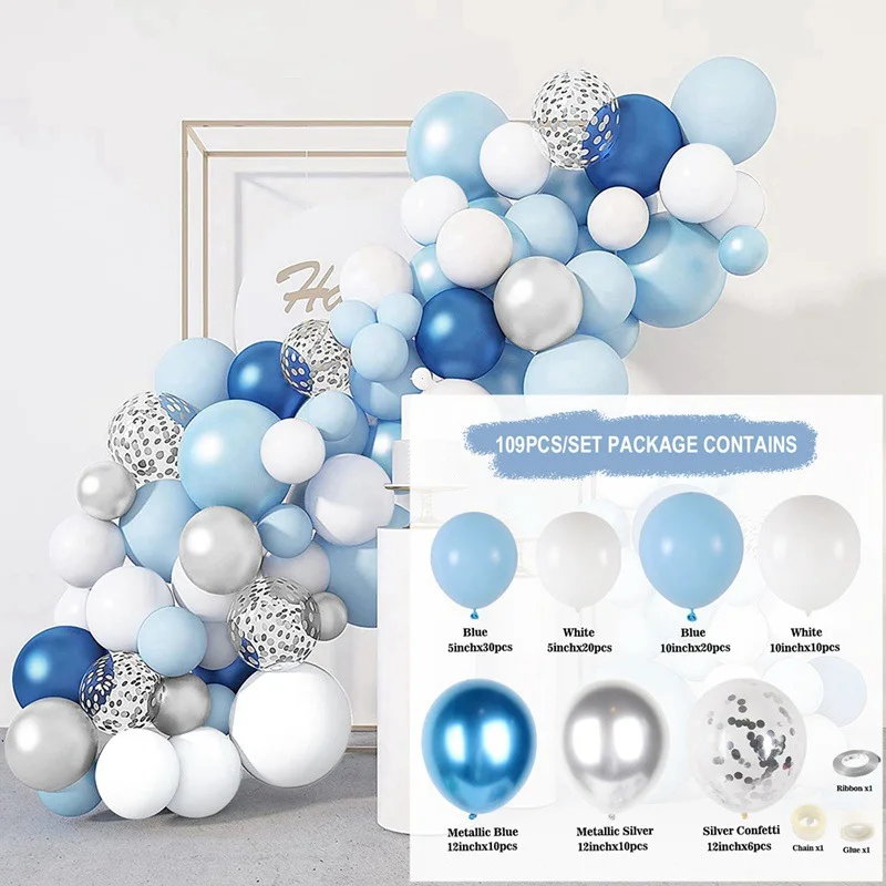 110+pcs Blue Balloon Garland Arch Kit Wedding Baby Boy Birthday Decoration Party Balloons For Baby Shower Ocean Blue Balloon