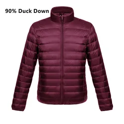 Wholesale Outdoor Light Warm Duck Feather Custom Logo Nylon Black Hooded Winter Bubble Puff Filled Down Puffer Jackets For Men