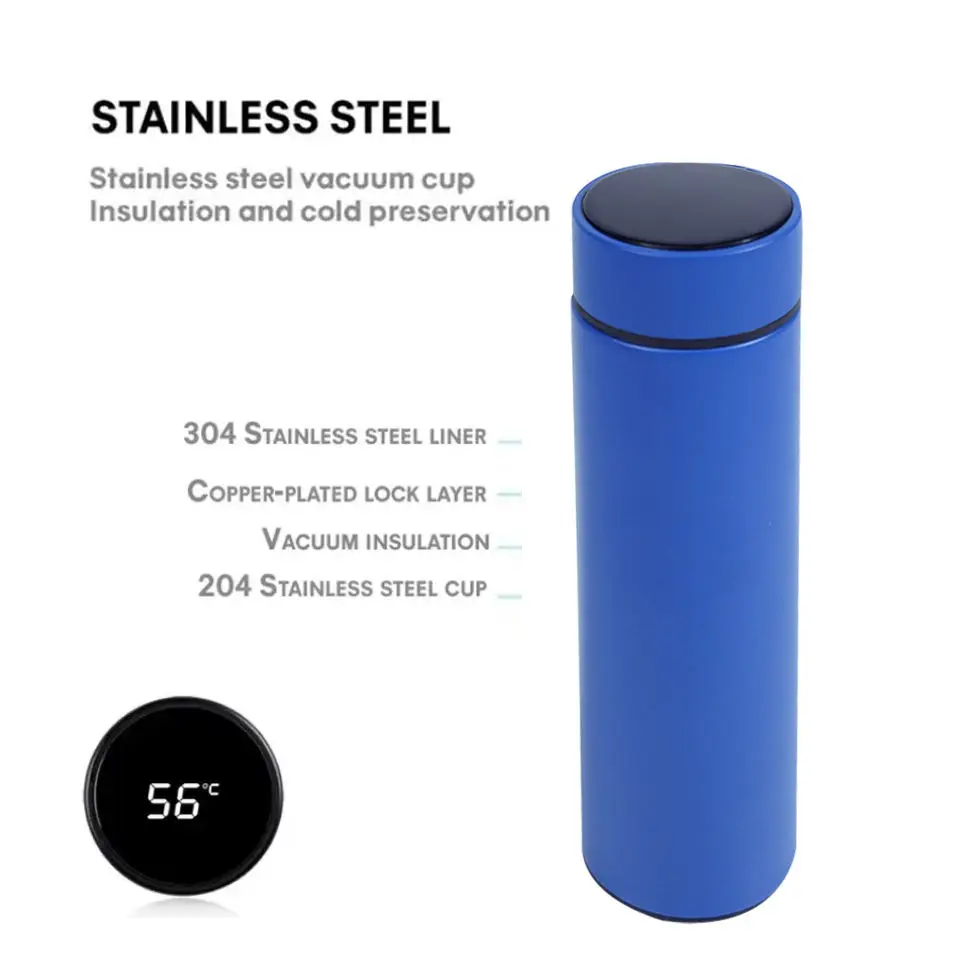 Inteligente Termo Digital 500ml Stainless Steel LED Smart Temperature Display Thermal Flask Cup Water Bottle With Tea Strainer