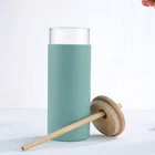 Glass Bottle Custom High Borosilicate Glass Drink Bottle With Silicone Sleeve Glass Bamboo Water Bottle With Straw