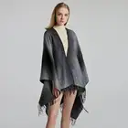 Cape Autumn Winter Scarf Double Side Gradient Tassel Jacquard Versize Fashion Cape Knitted Cloak For Ladies