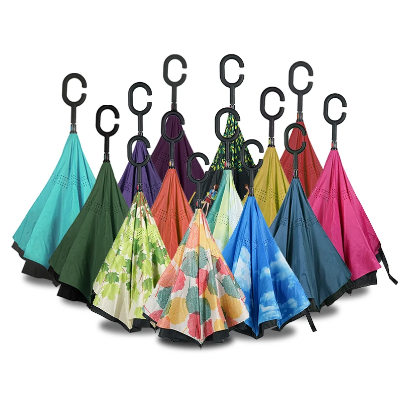 Customized Wholesale Inside Out Supplier Sunshade Windproof Colorful Reverse Inverted Umbrella With Logo Printing