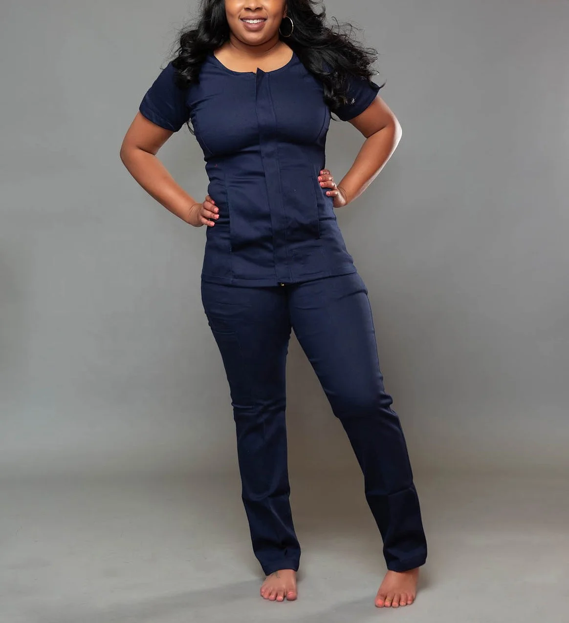 Women Jogger Short Sleeve Zipper Scrubs 