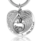 Jewelry Angel Wing Hold Heart Keepsake Memorial Ash Holder Pendant Stainless Steel Diamond Jewelry Commemorative Necklace
