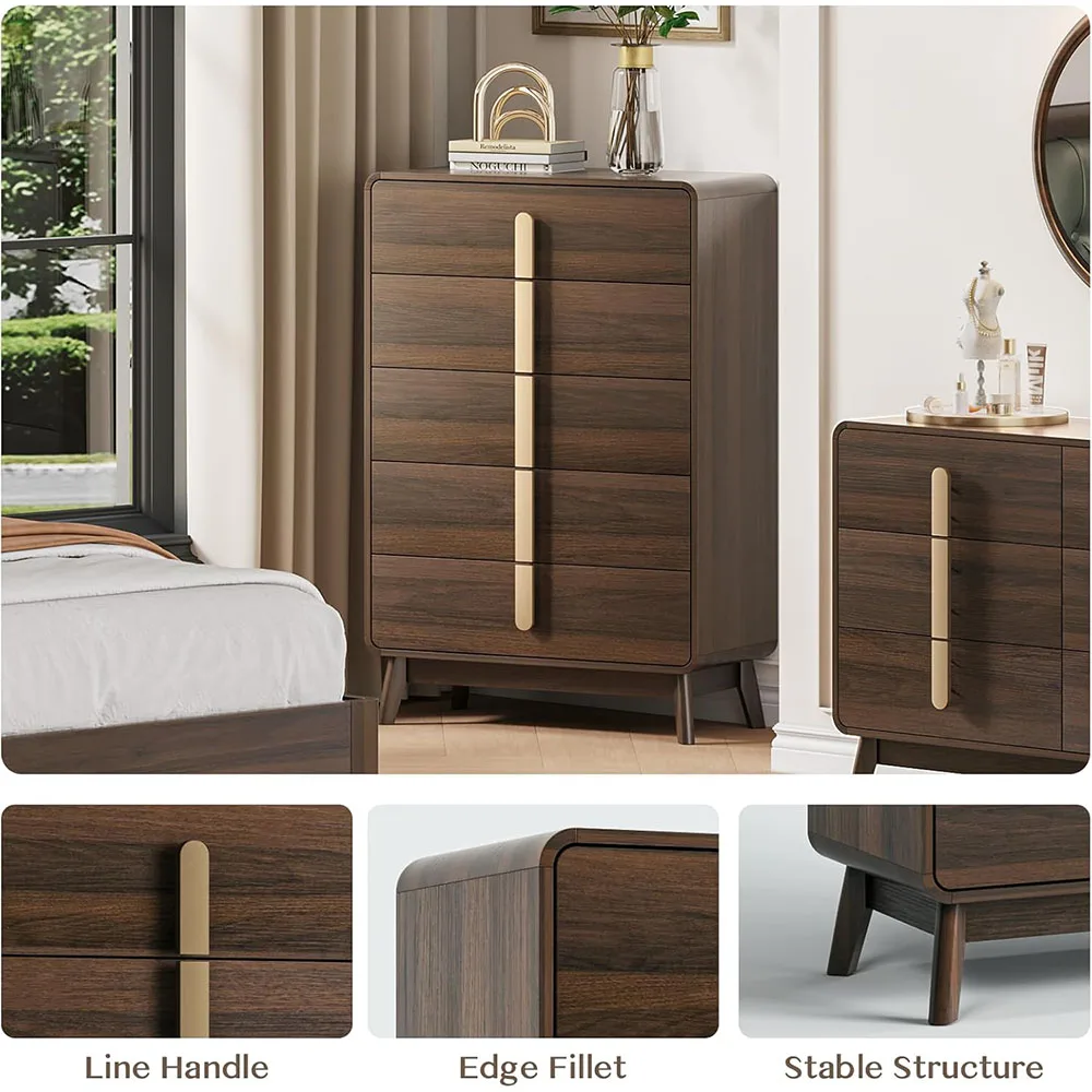 product modern mid century tall dresser with 5 drawers large wood organizer for bedroom or living room efficient storage furniture-4