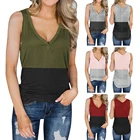 Amazon 2021 Summer Woman Lady Casual Loose Stitching Color Sleeveless Top $ 1 Button V Neck Tank Top