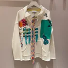 Winter Shirt Autumn And Winter 2021 New Shirt Collar Lace Up Embroidery Long Sleeve T-shirt Sweater