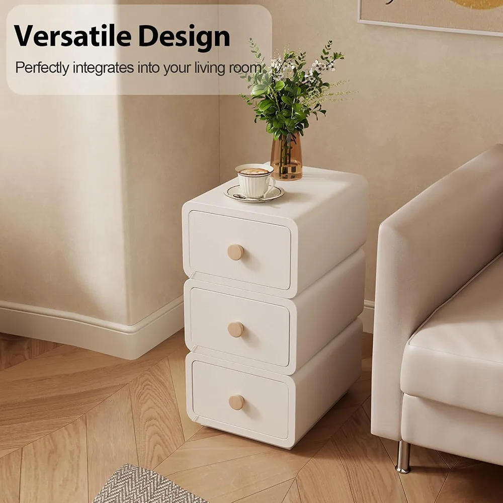 Modern Minimalist White Nightstand with Drawersfor Bedroom Dorm Living Room Dining Apartment Use details