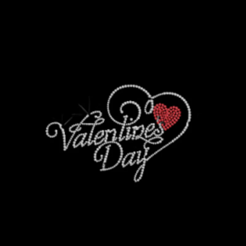 Happy Valatine's Day T shirt DIY logo Letters words Glass beads applique Rhinestone Iron on Hotfix Decal Transfer