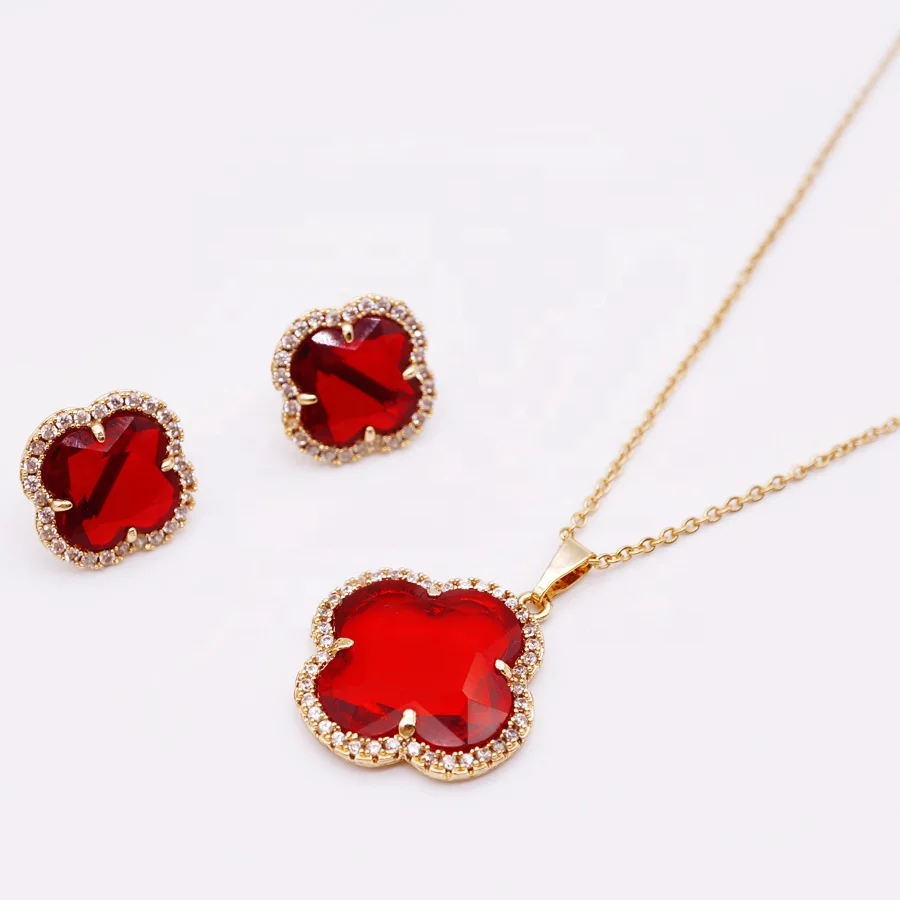 Gold Chain Jewelry With Red Zircon 