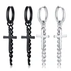Earrings Cool Fashion 316 Stainless Steel Cross Chain Dangle Stub Earrings For Men