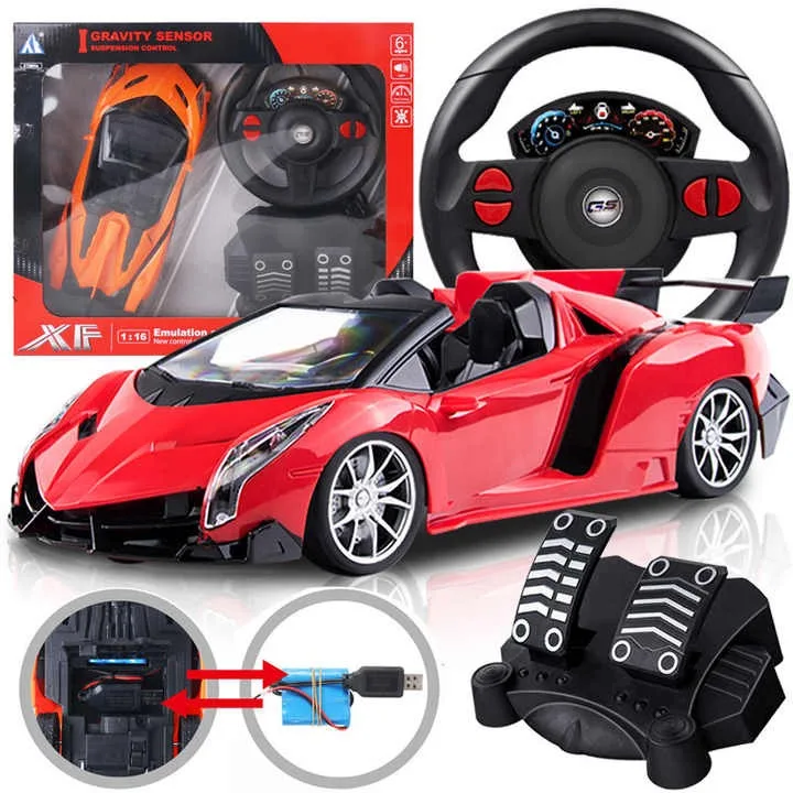 EPT 1:16 Steering Wheel Remote Control Car With LED Lights Juguete Carros A Control Remoto Coches RC Car Toys