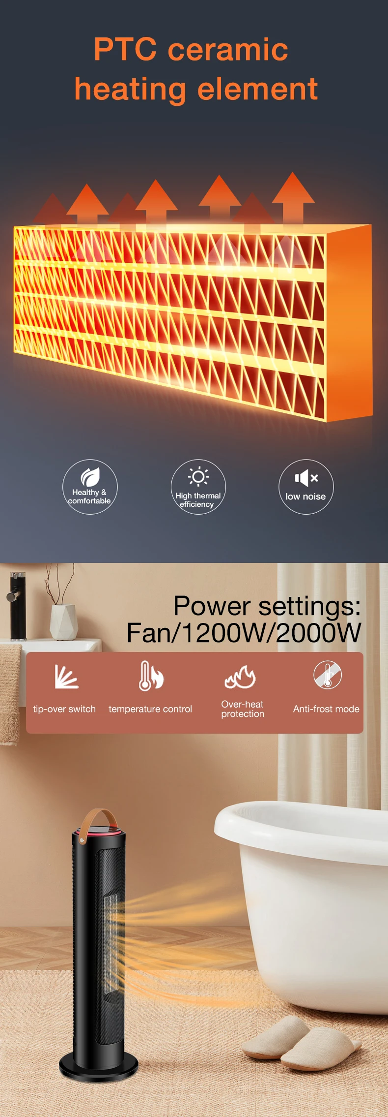 Tower Fan, 1200W/2000W, PTC - detail 4