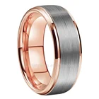 Ring Brushed 8mm Rose Gold Tungsten Carbide Ring For Men Women Wedding Band Brushed Beveled Stepped Edges Comfort Fit