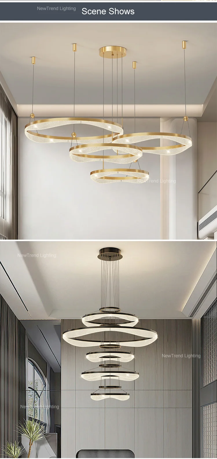 cpl 400 hot selling ring decorate staircase church hotel lobby living room hanging led pendant lamp -5