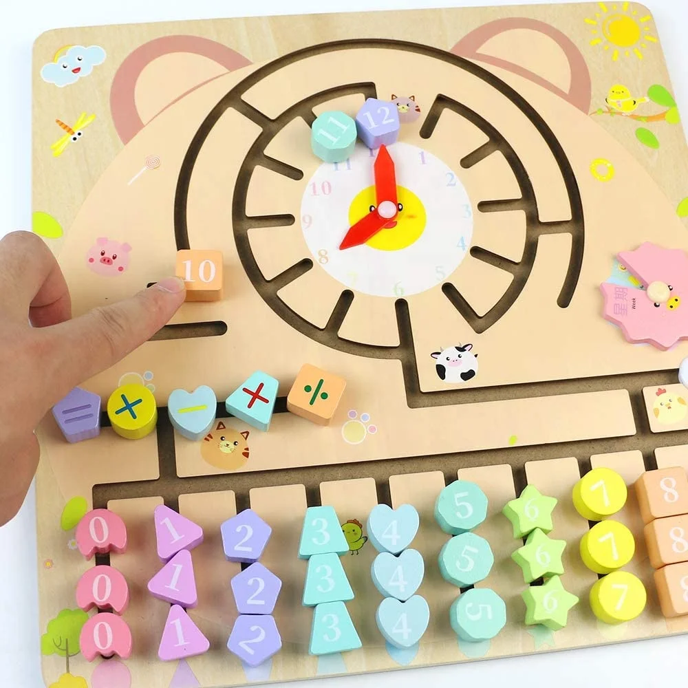 Wooden Educational Toys Children Clock Toy Kids Puzzle Blocks Baby Learn Time 