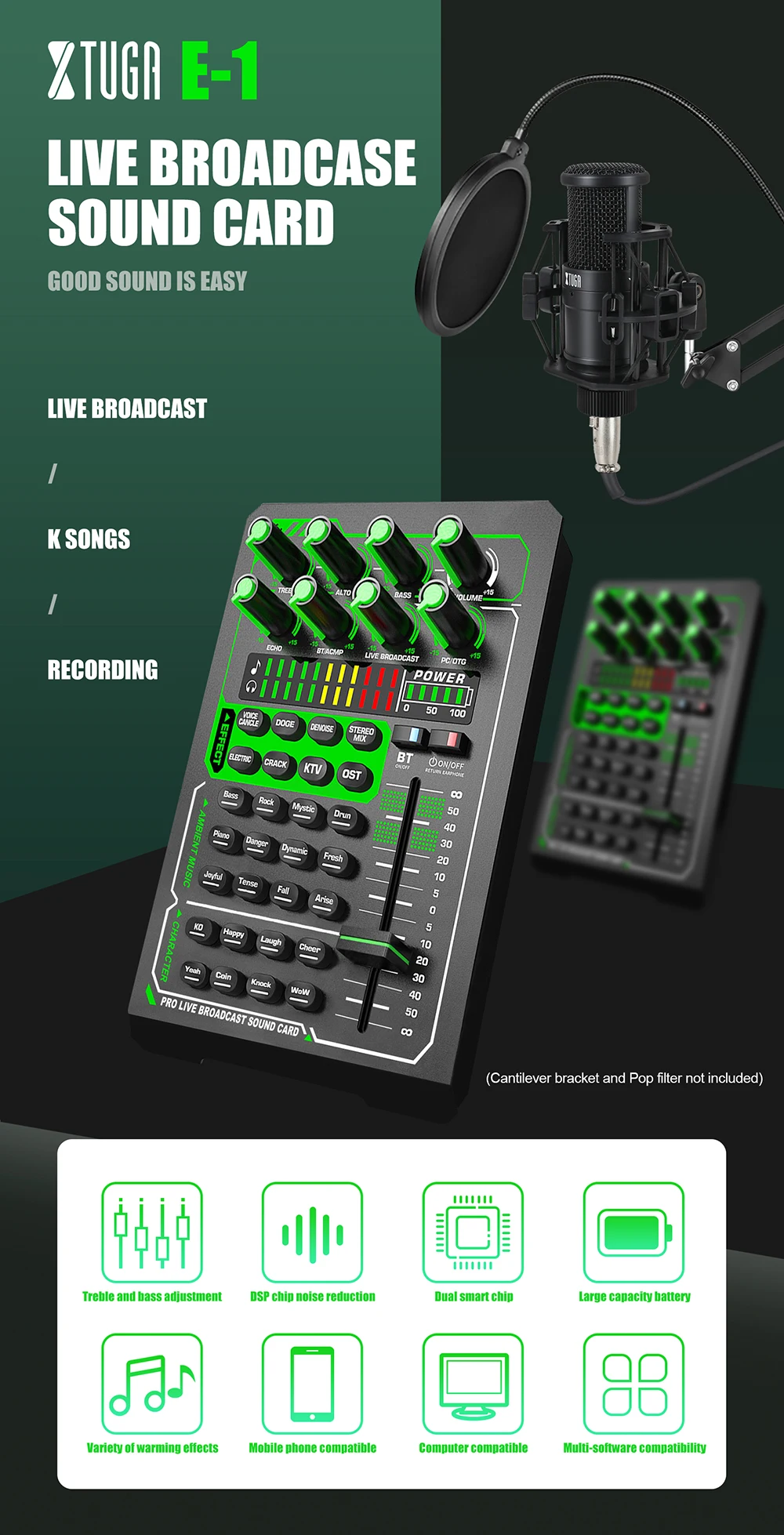 E1 professional recording studio audio recording live microphone external sound card