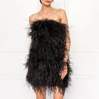 Hot Sale Flutter Mini Cocktail Off Shoulder Ostrich Feather Dress Club Black Feather Dress