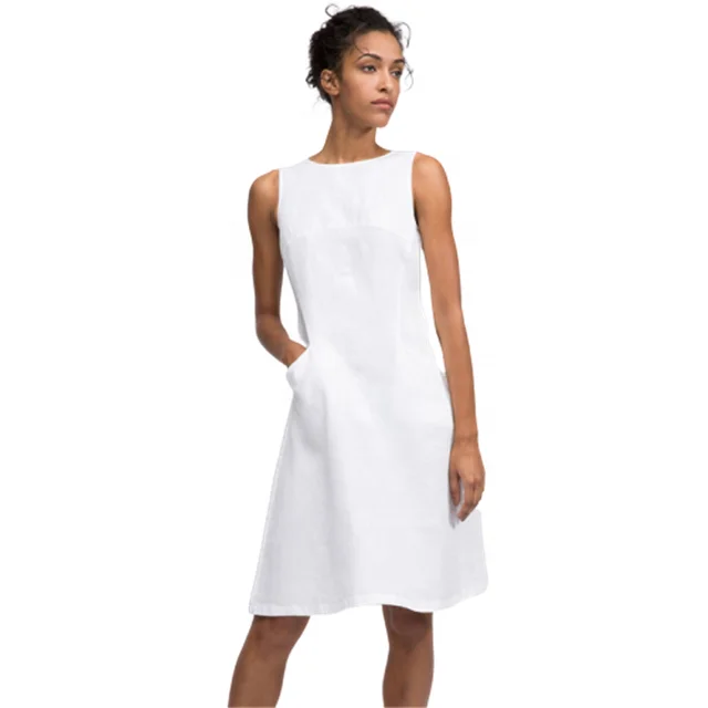 Women's Pure White Linen Dress ...