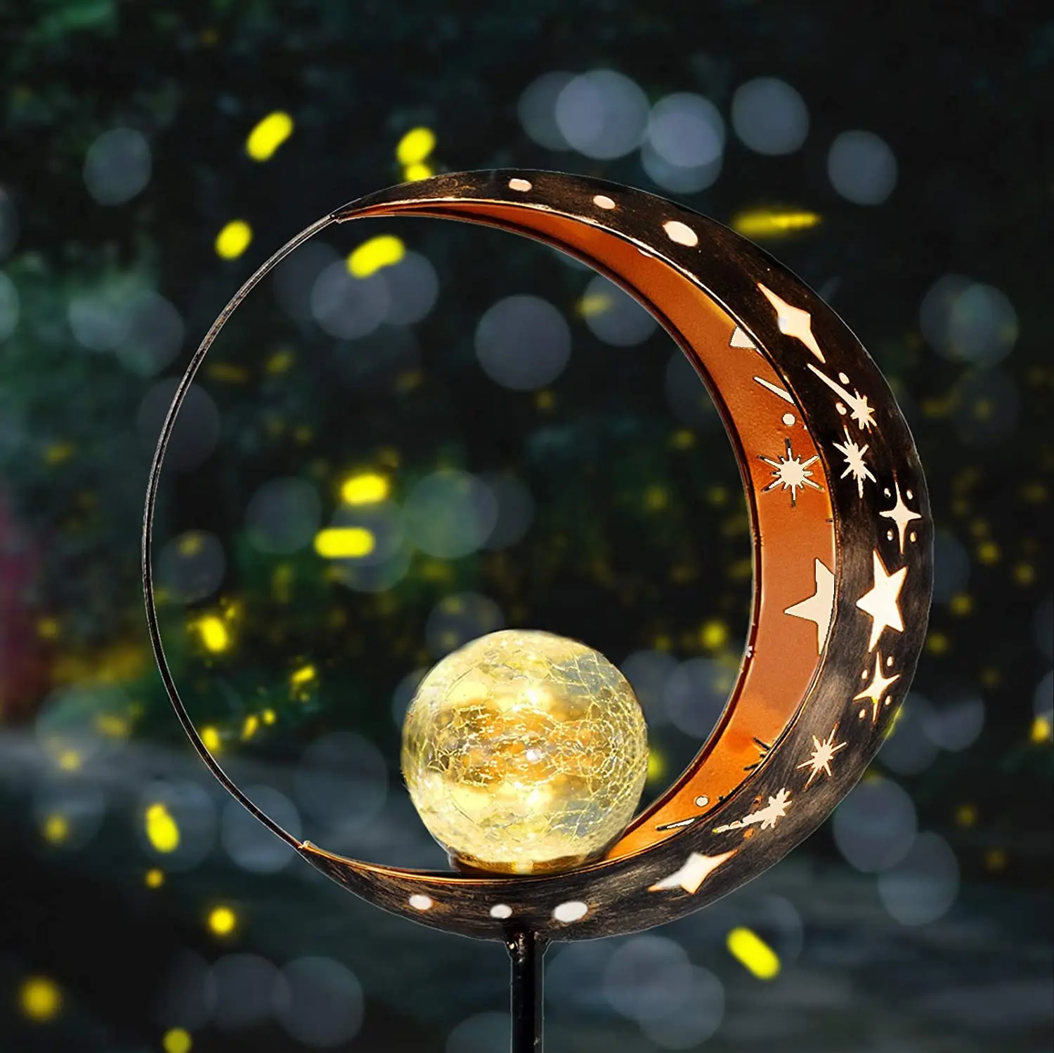 solar moon crackle ball stake light