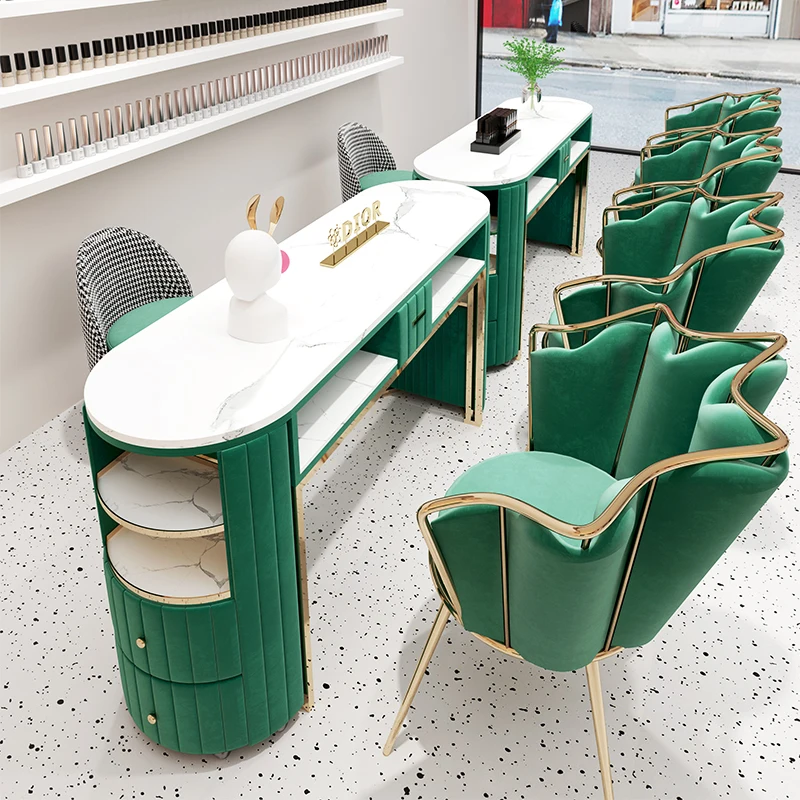 Modern Nordic Nail Table Salon Nail Furniture Marble Nail Table and Chair High Power Vacuum Cleaner