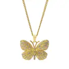 Jewelry Rhinestone Hips Hops Rap Jewelry Gold Plated Inlay Rhinestone Crystal Butterfly Pendant Necklace