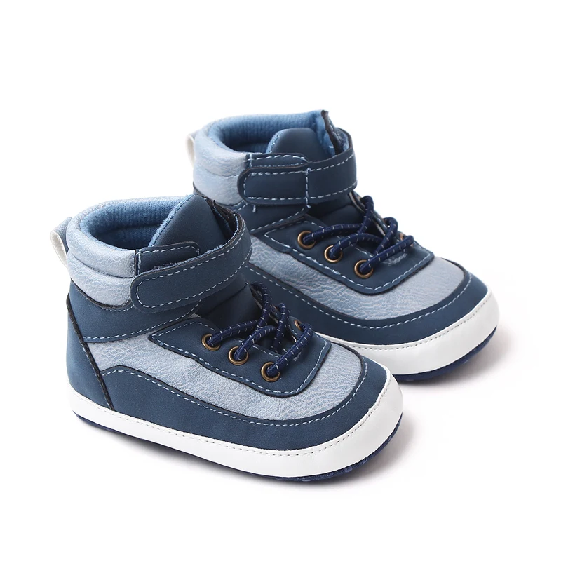 High Top Dark PU Surface Warm Boy Baby Autumn and Winter Thermal Walking Shoes details