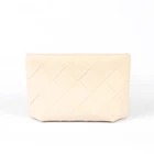 Special Ladies Fashion Beige Special Weave Style Grid Pattern Pu Leather Ladies Clutch Bag Women Cosmetic Bag