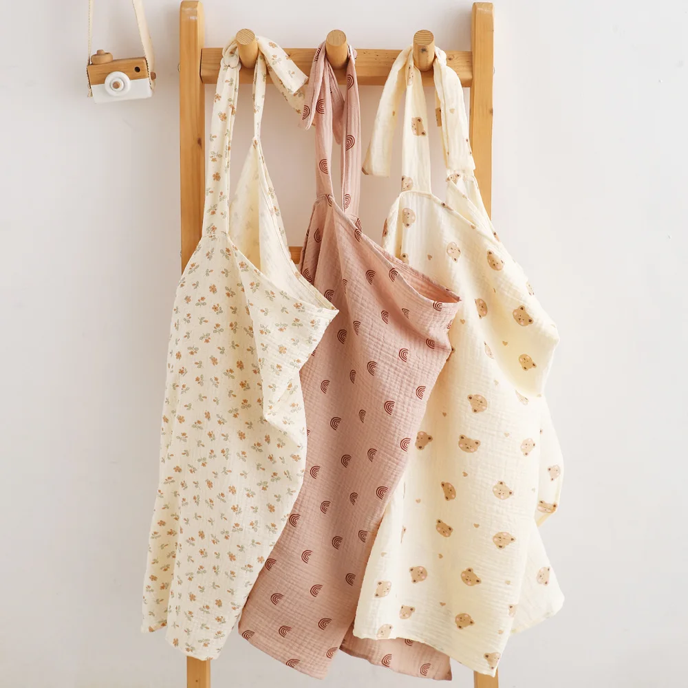 Customized design multiple use adjustable two-layer gauze muslin breastfeeding cover up newborn baby nursing scarf apron