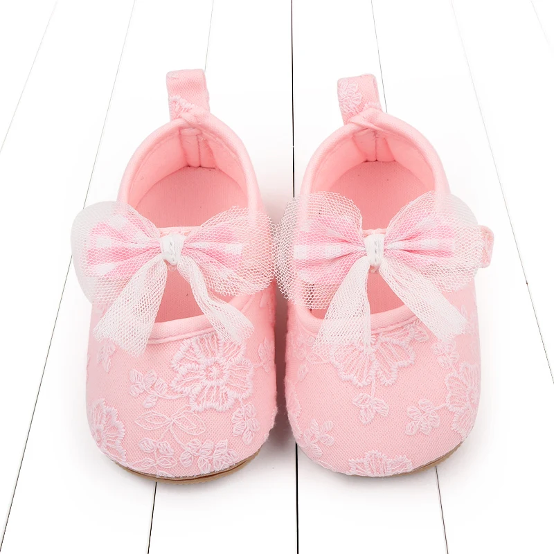 New Embroidered Mesh Bow Soft Soled Non-slip Baby Toddler Shoes for Girls supplier