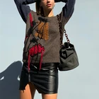 Woolen Sweater Designs For Ladies Long Sleeve Drop Shoulder Knit Trim Embroidered Jumper