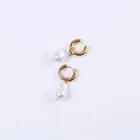 Hoop Earrings Vintage Gold Stainless Steel Baroque Pearl Pendant Thick Huggie Hoop Earrings For Women