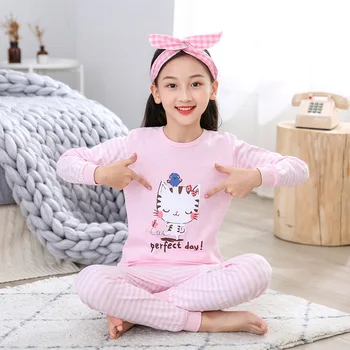 INS hot popular 100% cotton children's pajamas autumn winter kids sleeping wear kid big girls nightwear sleepwear