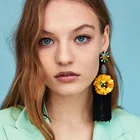 Earrings Women Fashion Vintage Jewelry Bohemian Statement Big Flower Floral Long Tassel Earrings