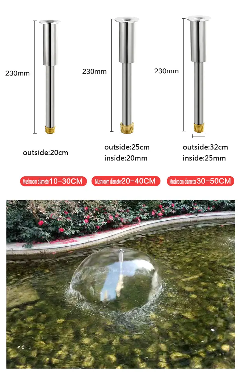Direct Stainless Steel Adjustable Mushroom Flower Fountain Nozzle New Design for Stone Garden Products details
