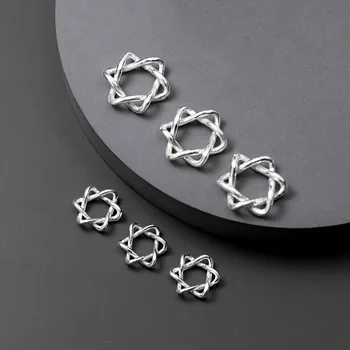 Hollow Antique Spacer Beads 925 Sterling Silver Hexagram Star of David Jewelry Findings DIY Pendant Charms Accessories