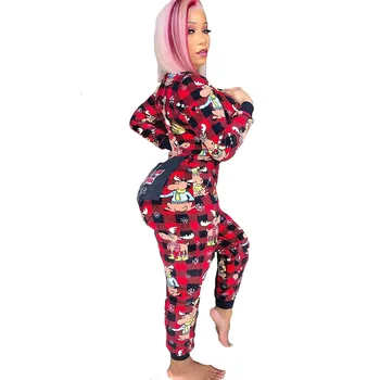 Ready to Ship 2020 Christmased Onesie Woman Long Sleeves Jumpsuit Christmas Jumper Adult Christmas Onesie With Butt Flap