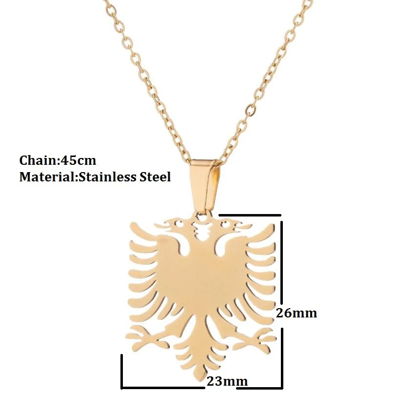 Tarnish free gold plated Stainless steel Albanian eagle necklace