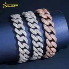 High Quality 13mm 14mm VVS Moissanite 925 Silver Necklace Iced Out Hip Hop Jewelry Diamond Cuban Link Chain Bracelet