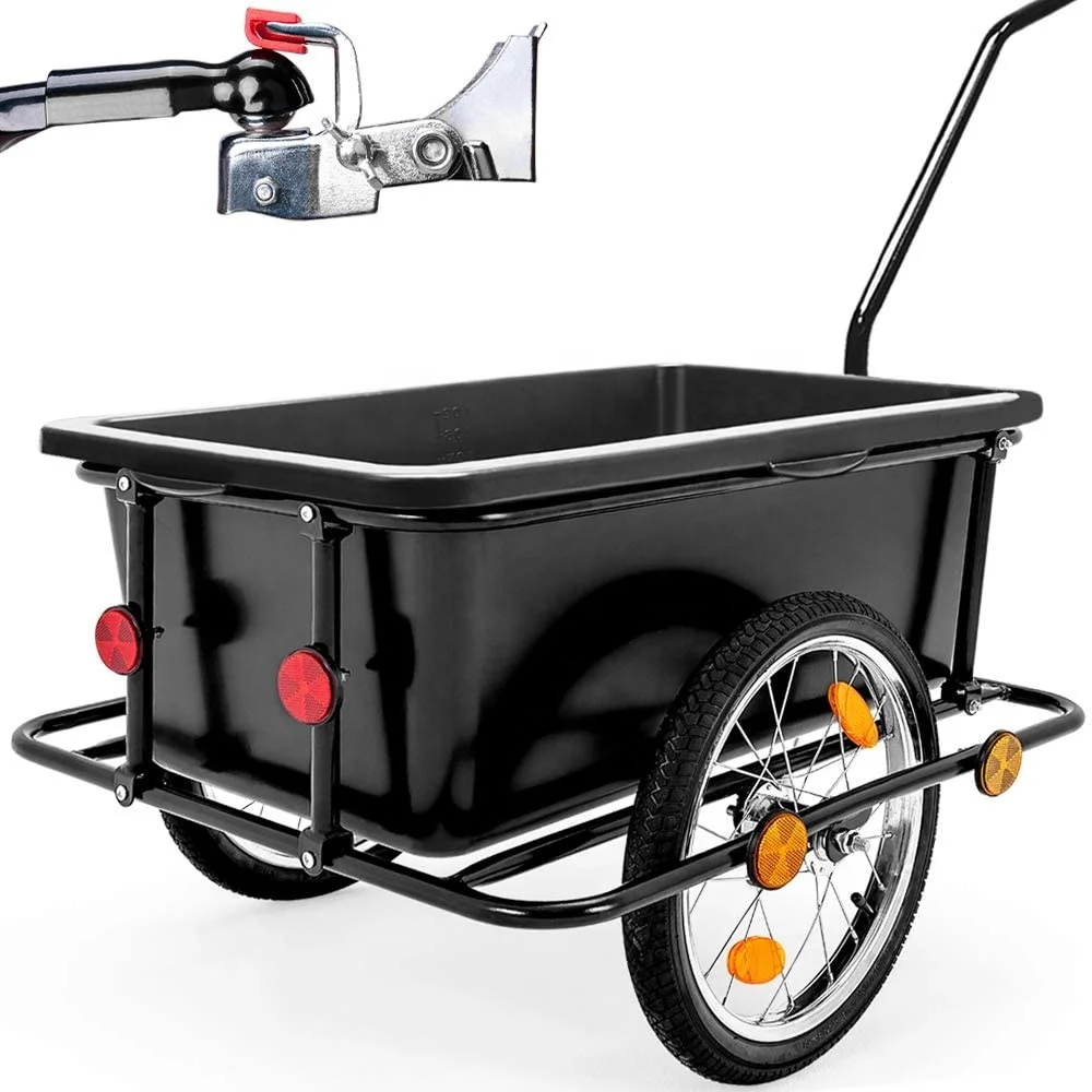 Bike Trailer Trolley with Coupling  Pneumatic Tyre 90L Cargo Wheel Bike Traile 