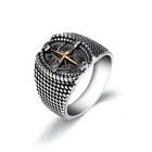 Custom Sight Icon Logo Biker Stainless Steel Cross Silver Wholesale Ring Men Jewelry