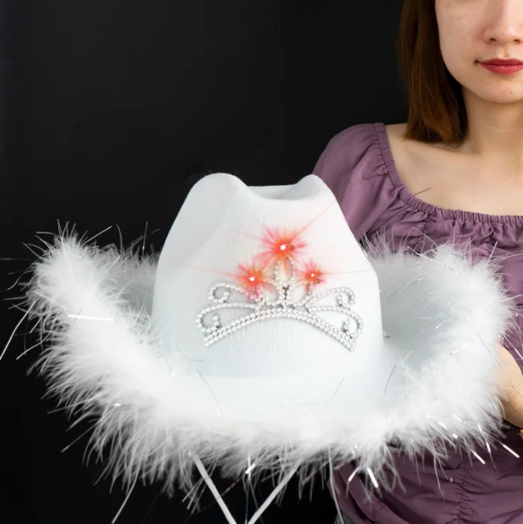 Women Pink Purple White Felt Cowgirl 