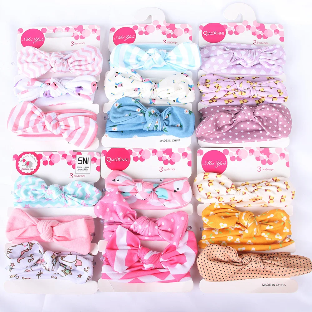 Cartoon Bow Turban Kids Baby Hair Accessories Hair Bands Child' Hairbands Headbands Print Zhejiang 3PCS Cotton One Size Fits